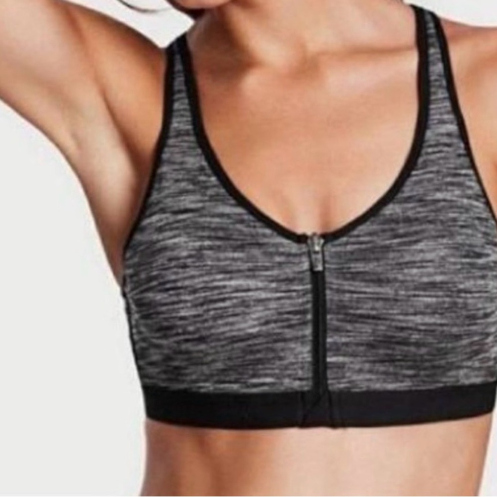New Victoria Secret Knock Out Front Close Sport Bra-Size 38DD-Black/Gray